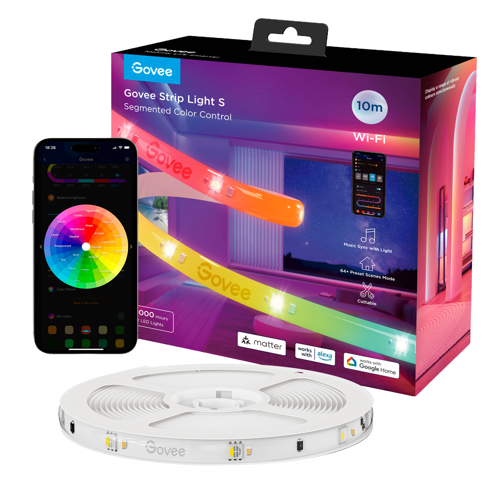 GOVEE GV-STRIP-H612C-10M-RGBIC-MATTER - Tira LED inteligente 10 m - Wi-Fi 2.4 GHz + Bluetooth - Color segmentado + Blanco - Intensidad 180 lúmenes/m - Matter / Homekit / Alexa / Google Home - Para interior - imagen 1