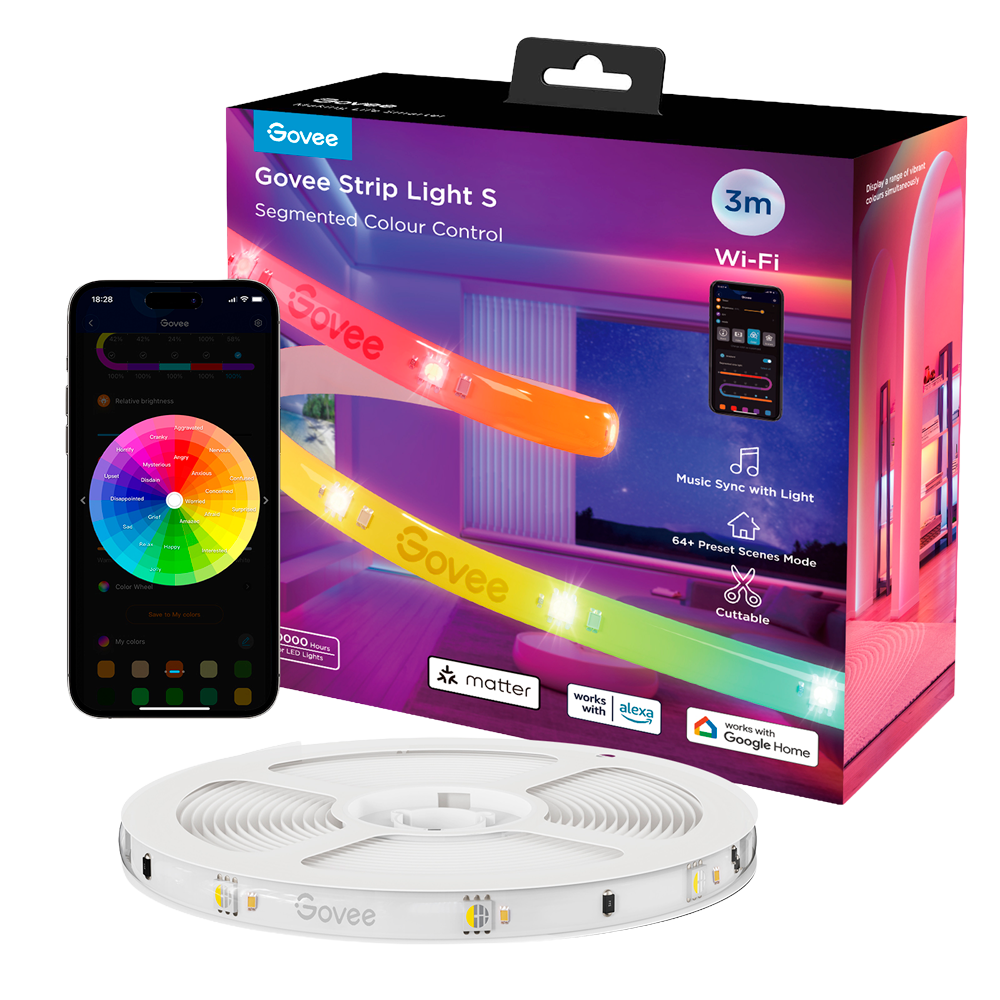 GOVEE GV-STRIP-H612F-3M-RGBIC-MATTER - Tira LED inteligente 3 m - Wi-Fi 2.4 GHz + Bluetooth - Color segmentado + Blanco - Intensidad 180 lúmenes/m - Matter / Homekit / Alexa / Google Home - Para interior - imagen 1