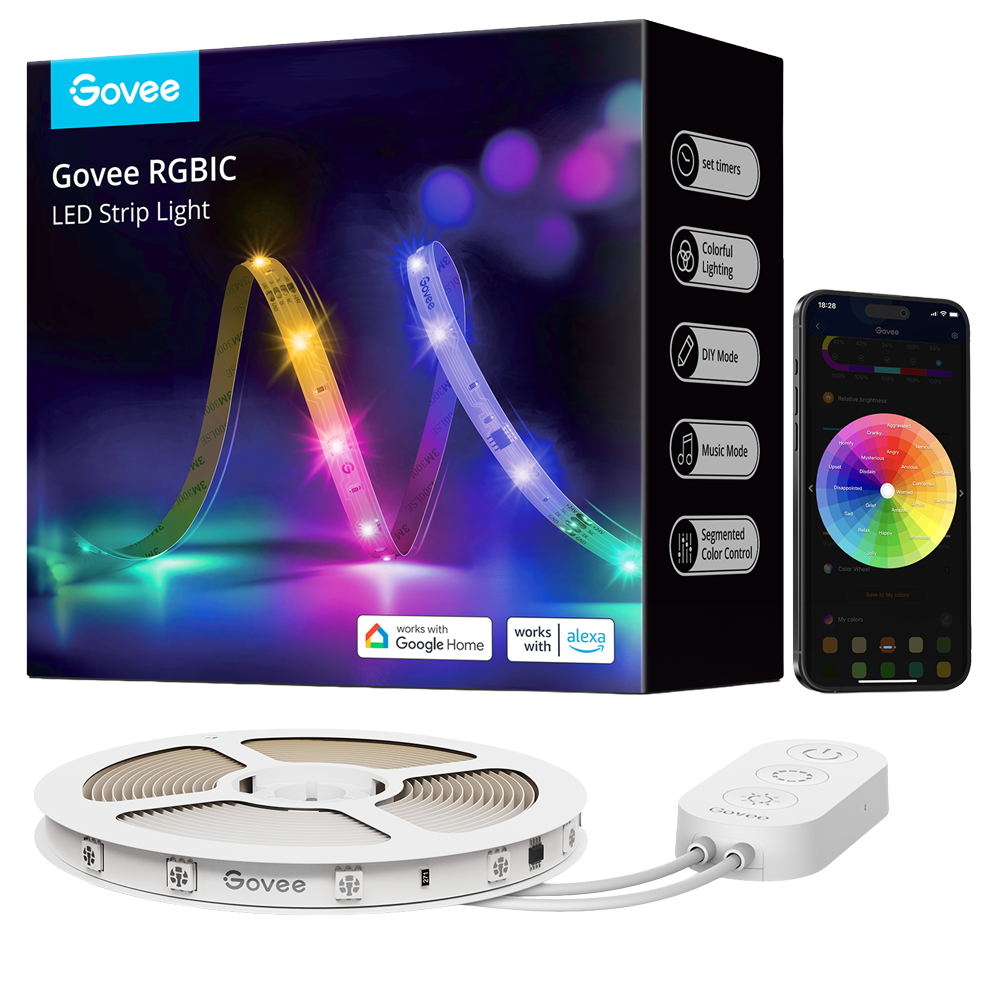 GOVEE GV-STRIP-H618A-5M-RGBIC-BASIC - Govee Tira LED inteligente 5m - Wi-Fi 2.4 GHz + Bluetooth - Color segmentado - Intensidad 44 lúmenes/m - App Govee / Alexa / Google Home - Para interior - imagen 1