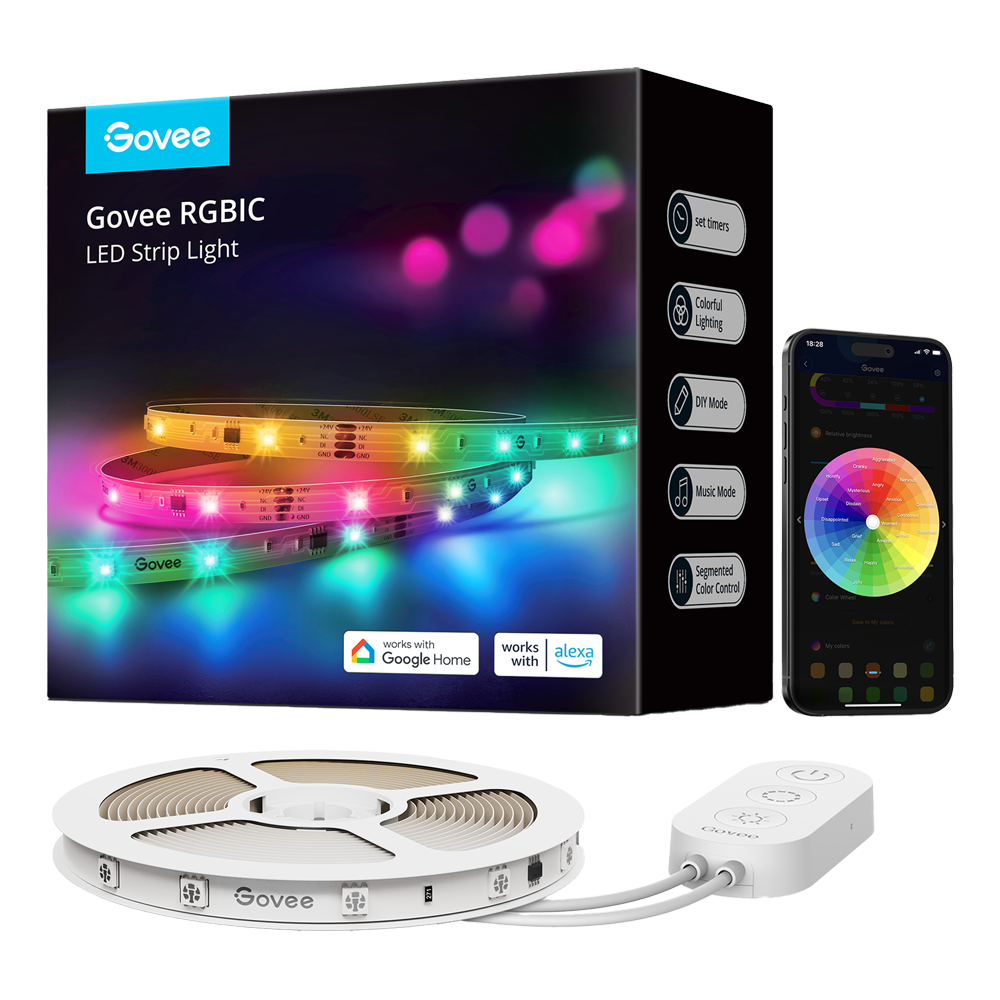 GOVEE GV-STRIP-H618C-10M-RGBIC-BASIC - Govee Tira LED inteligente 10m - Wi-Fi 2.4 GHz + Bluetooth - Color segmentado - Intensidad 44 lúmenes/m - App Govee / Alexa / Google Home - Para interior - imagen 1