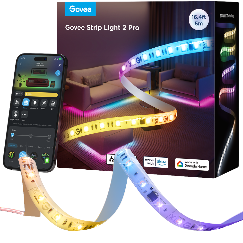 GOVEE GV-STRIP-H61F5-LIGHT2-PRO-5M - Govee Tira LED Phantasy inteligente 10m - Wi-Fi 2.4 GHz + Bluetooth - Color RGBWW segmentado - 200 lúmenes/m - Matter / Homekit / Alexa / Google Home - Para exterior IP65 - imagen 1