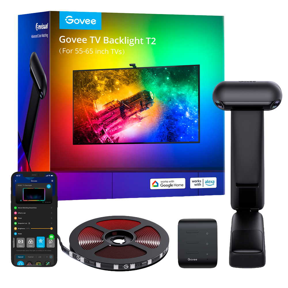 GOVEE GV-TV-H605C-T2-55 - Retroiluminación de TV T2 – Doble Cámara - Wi-Fi 2.4 GHz + Bluetooth - Color RGB segmentado - 60 LEDs/m - App Govee / Alexa / Google Home - Para interior / Pantallas de 55" - 65" - imagen 1