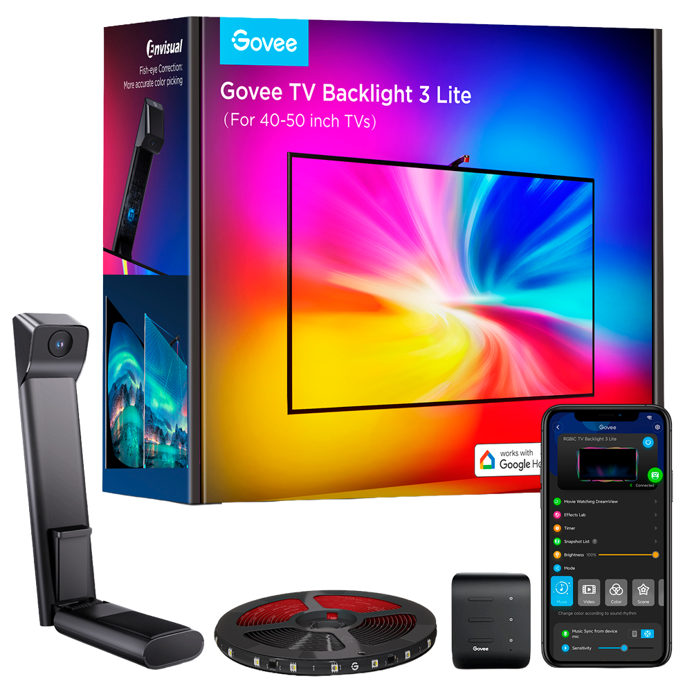 GOVEE GV-TV-H6097-3L-40 - Retroiluminación de TV 3 Lite - Wi-Fi 2.4 GHz + Bluetooth / Matter - Color segmentado + Blanco - 288 lúmenes / 30LEDs/m - Matter / Homekit / Alexa / Google Home - Para interior / Pantallas de 40" - 50" - imagen 1