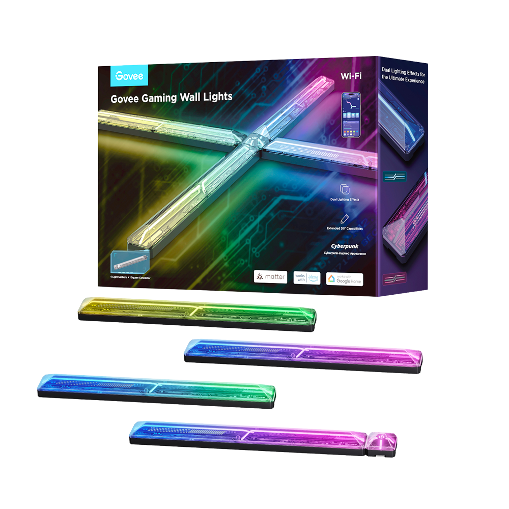 GOVEE GV-WALL-H6063-LIGHT-4T - Luz de Pared para Gaming Govee - Wi-Fi 2.4 GHz + Bluetooth - Color segmentado RGBIC - Matter / Homekit / Alexa / Google Home - 36VDC 2A - Para interior - imagen 1