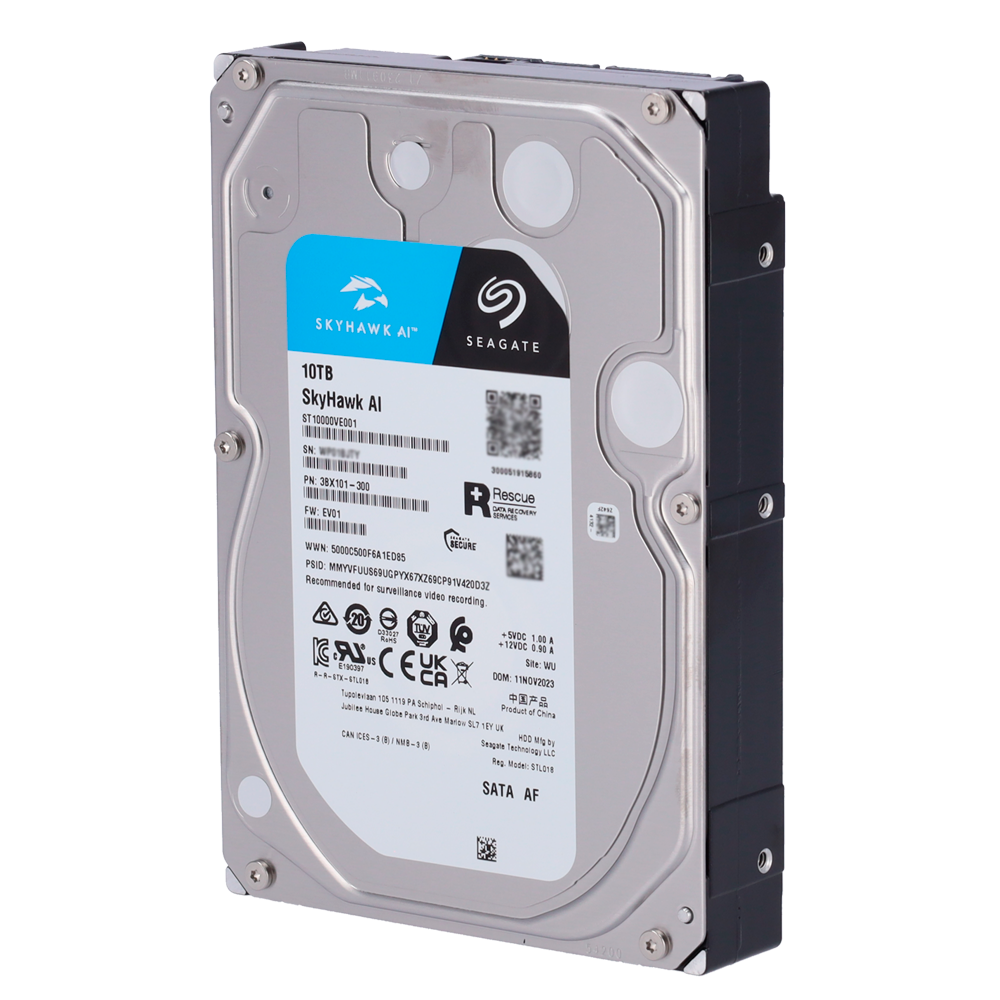 SEAGATE HD10TB-S-AI - Disco duro Seagate Skyhawk AI ST10000VE001 - Capacidad 10 TB - Interfaz SATA 6 Gb/s - Diseñado para sistemas NVR con IA - Suelto o instalado en NVR - Soporta hasta 32 transmisiones de IA - imagen 1