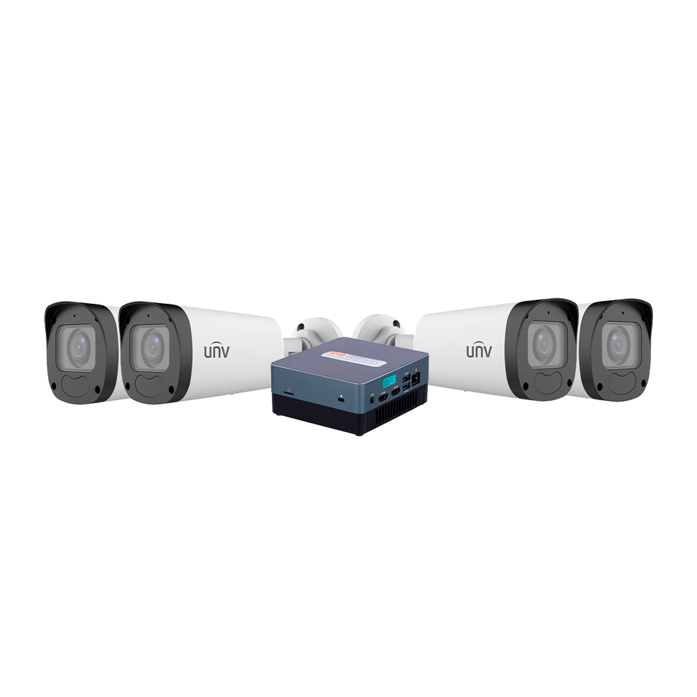 VIDEOLOGIC HE GUARDS LITE KIT-IA-VISIBLE - Kit Videologic VLN-IALITE-2+2 - Incluye 4 canales IA ampliable a 6 - Resolución analítica hasta tamaño CIF - No incluye módulo salidas - 4 x cámaras Uniview UV-IPC2324LB-ADZK-G - imagen 1