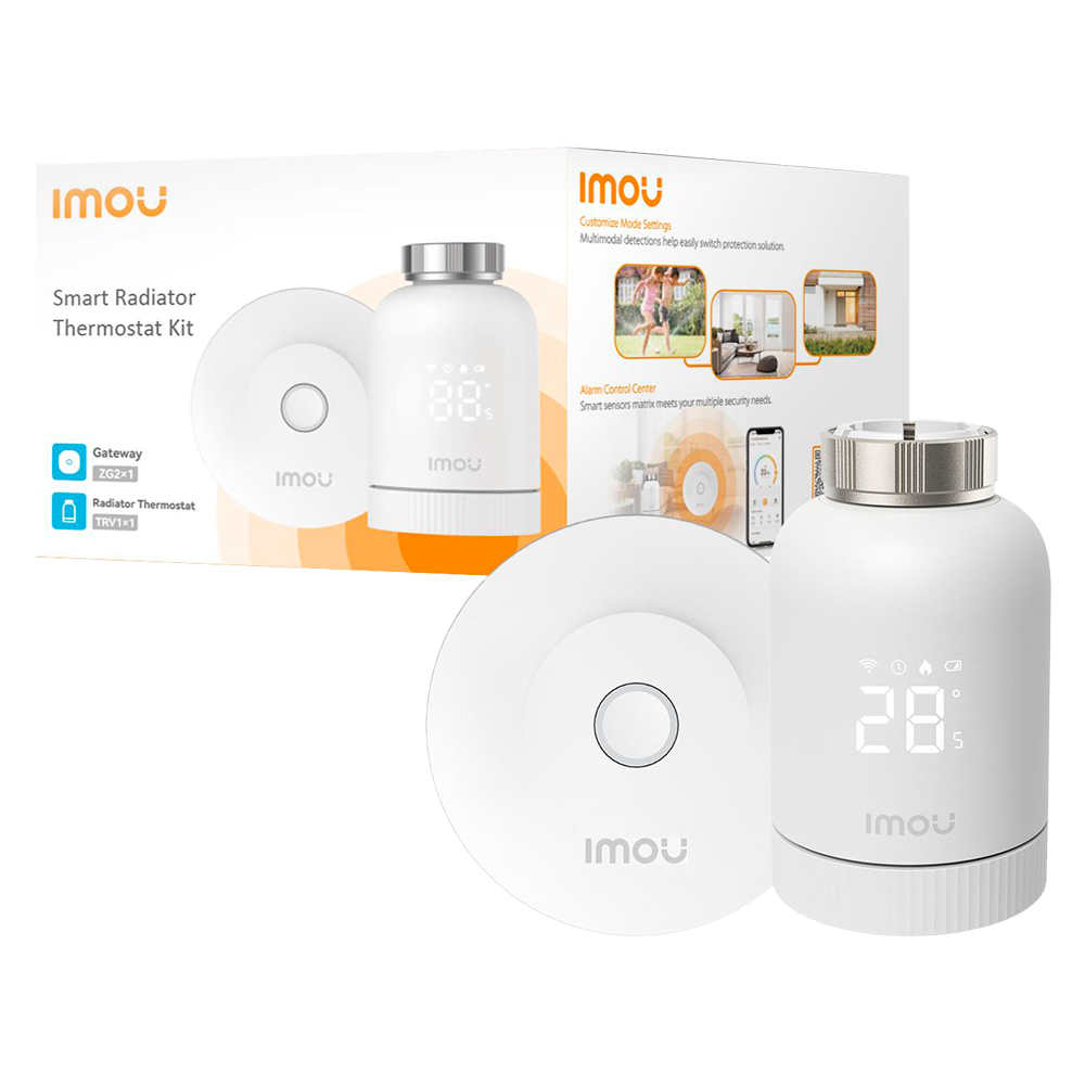 IMOU KIT-TRV1-EU-2-IMOU - Imou Termostato de radiador inteligente - Gestiona desde la App - Zigbee 3.0 - HUB Gateway incluido - Bajo consumo - Apta para interior
