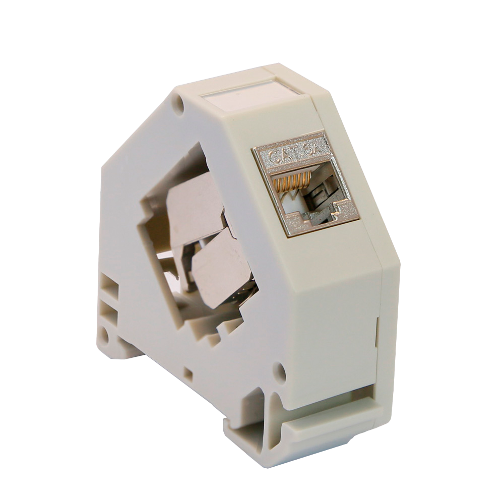 MARCA BLANCA KS6A-FTP-TL180-DIN - Conector para cables FTP - Conector salida RJ45 - Compatible FTP categoría 6A - Fácil instalación sin necesidad de herramientas - Montaje en carril DIN - imagen 1