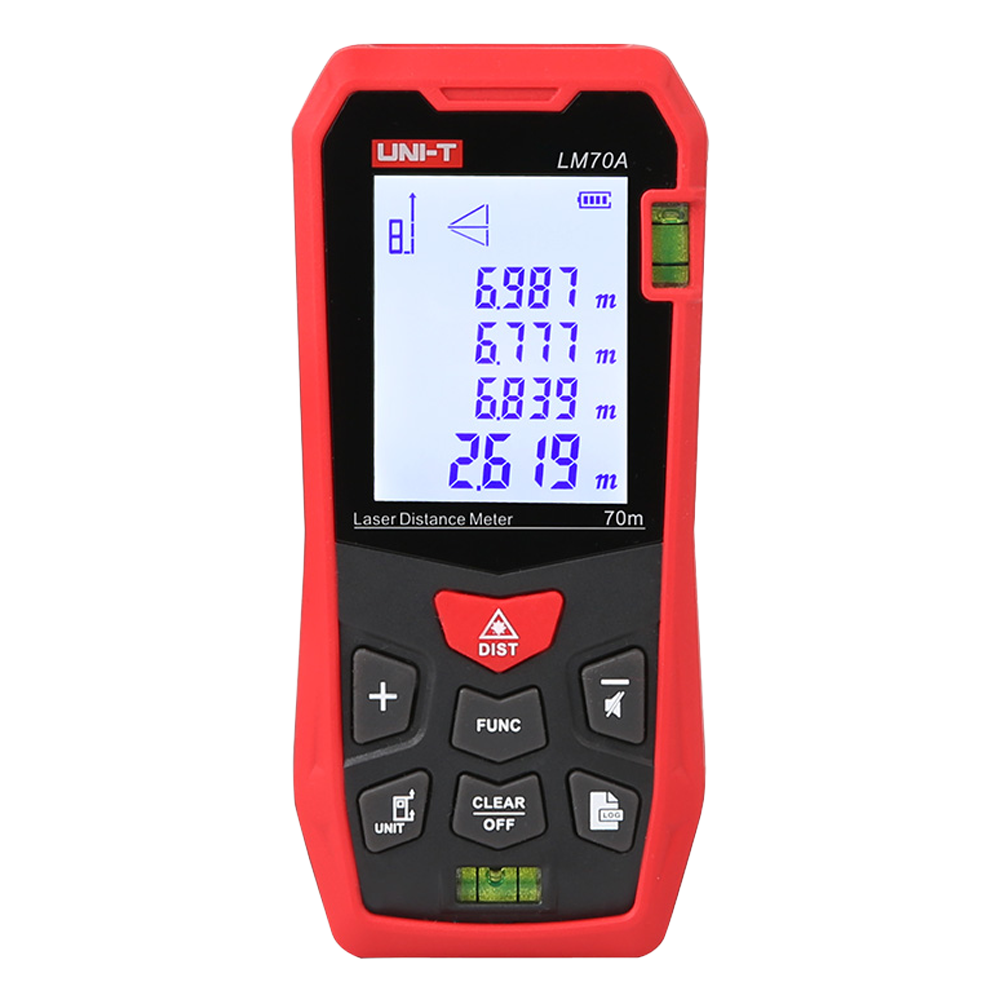 UNI-T LM70A - Medidor láser de distancia - Rango de hasta 70 m con precisión milimétrica - Medición de longitud, área, volumen - Diseño ergonómico y confortable - Almacenamiento de hasta 99 conjuntos de datos - Contiene nivelador de burbuja - imagen 1