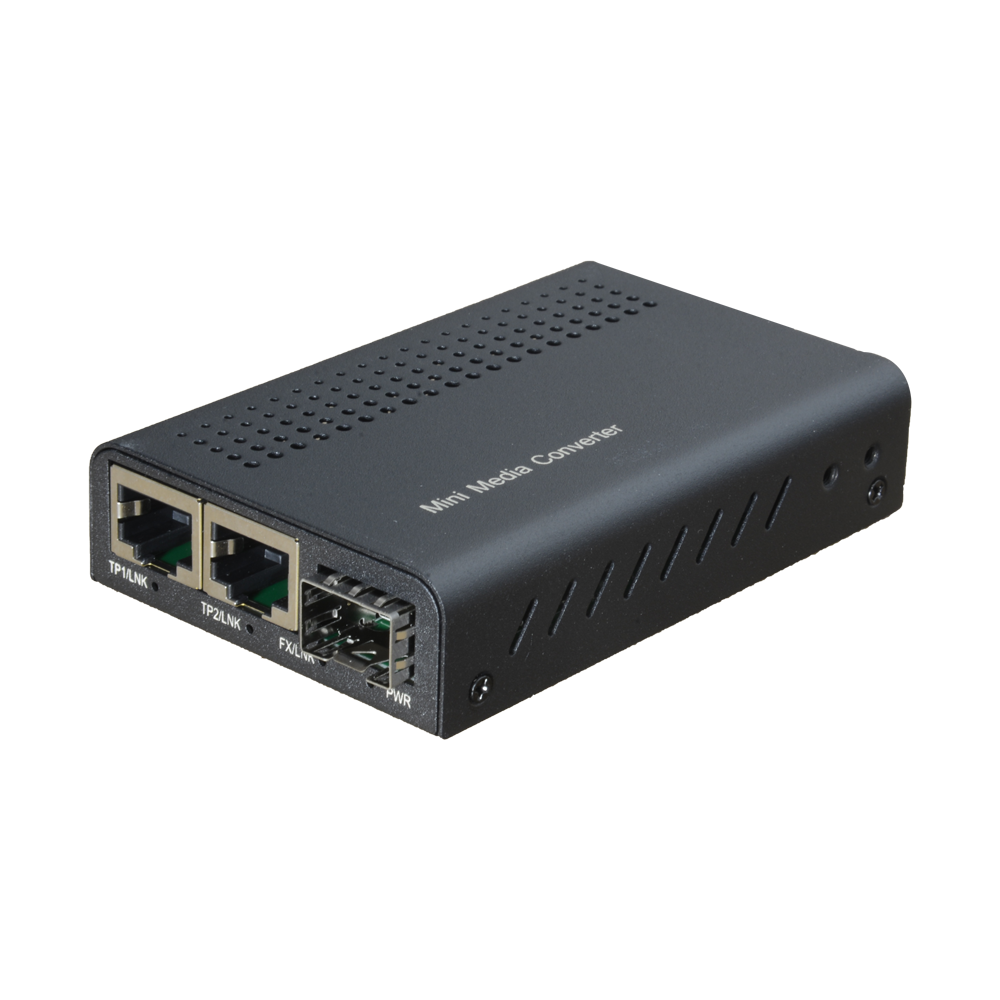 MARCA BLANCA MC2GE-SFP - Conversor de medios Gigabit con 2x RJ45 y 1x SFP - Doble interfaz de cobre 10/100/1000 Base-TX - Diseño de tamaño reducido ideal para espacios - Autonegociación inteligente de velocidad de red - Gestión de funciones por interrupto - imagen 1