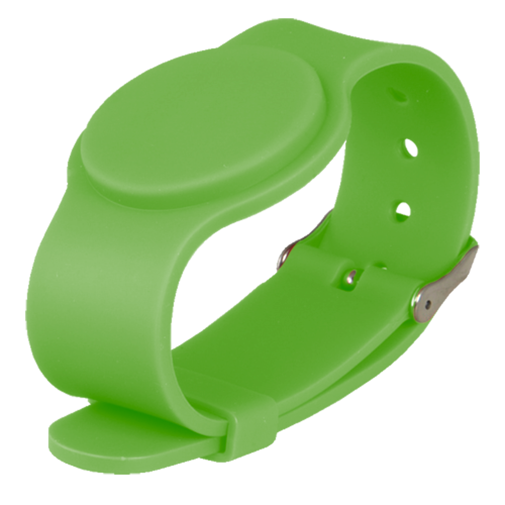 MARCA BLANCA MF-BAND-ADJ-G - Pulsera de proximidad - ID por radiofrecuencia - MF pasivo | Color verde - Alta frecuencia 13.56 MHz - Correa ajustable por puntos - Máxima seguridad