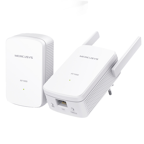 MERCUSYS MP510KIT - Kit PLC con Wi-Fi (MP510+MP500) - HomePlug AV1000Mbps - Transmisión de datos a través de la red eléctrica - Wi-Fi 11n 2.4GHz - Instalación en enchufe de pared - Puerto Ethernet RJ45 10/100/1000Mbps - imagen 1