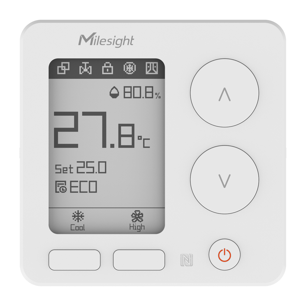 MILESIGHT MS-WT304 - Compatible con FCU de 2/4 tubos - Soporta 8 agendas personalizadas - Botones ergonómicos - 3 Modos de temperatura y 4 de ventilación - Diseño fácil de instalar - Integración con tarjetas DI