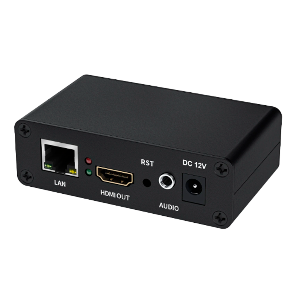MARCA BLANCA ONVIF-HDMI - Decodificador Video - Resolución hasta 1920x1080p - Codificación H.265/H.264 - Hasta 4 x Stream - 54 x 90 x 29 mm / 100 g - Color negro