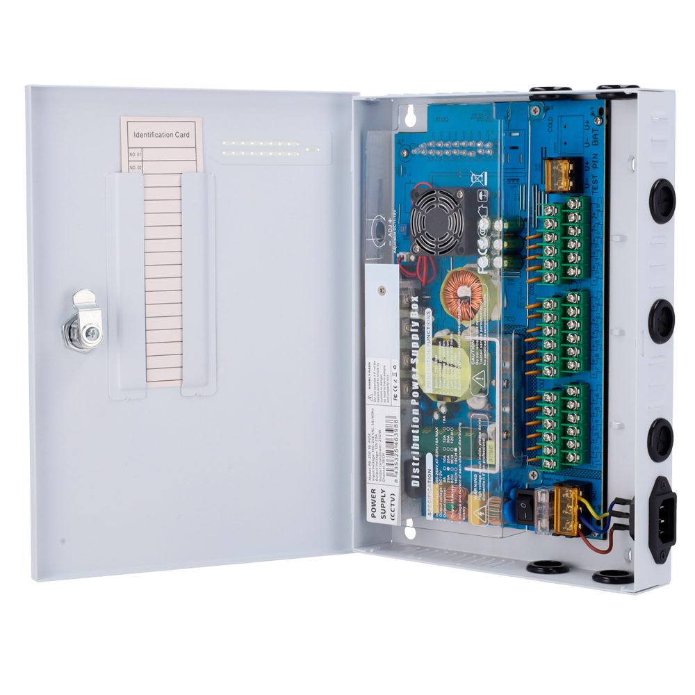 OEM PD-250-18-FUSE - Caja de distribución de alimentación - Entrada AC 180 V~246 V - 18 salidas Fuse - Protección por fusible rearmable - Voltaje de salida 12 V / 250 W - Carcasa metálica - imagen 1