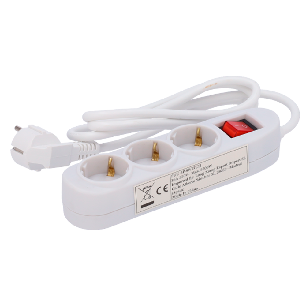 MARCA BLANCA PDU-3P-SWITCH - Regleta - 3 salidas hasta 250VAC / 16 A max. - Interruptor de encendido/apagado - Longitud del cable 1.40 m - Color blanco - imagen 1