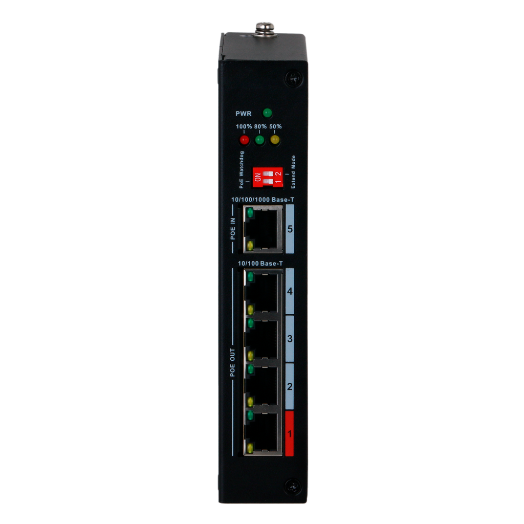 BRANDED PFT1500 - Extensor PoE. - Soporta estándares modernos IEEE 802.3af/at/bt. - Dispone de 5 puertos RJ45 (1 PoE IN / 4 PoE OUT). - Suministro de potencia masiva de hasta 90 W. - Transferencia de datos Gigabit en puerto de entrada. - Función inteligen - imagen 1