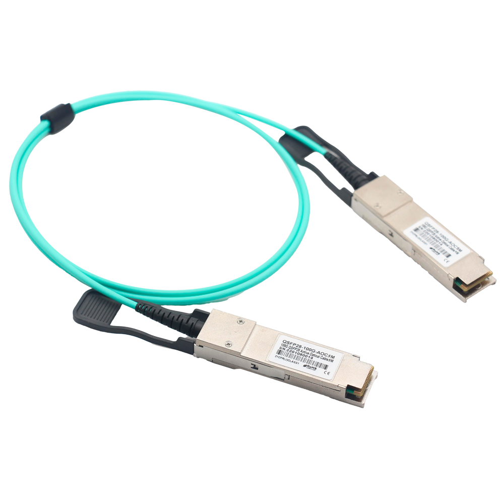 MARCA BLANCA QSFP28-100G-AOC-5M - Cable de conexión directa QSFP28 activo - Tasa de velocidad de datos de hasta 100Gbps - Módulos QSFP28 integrados en ambos extremos - Ideal para Stacking entre Switches - Longitud física de cable de 5 metros - Cable óptic - imagen 1