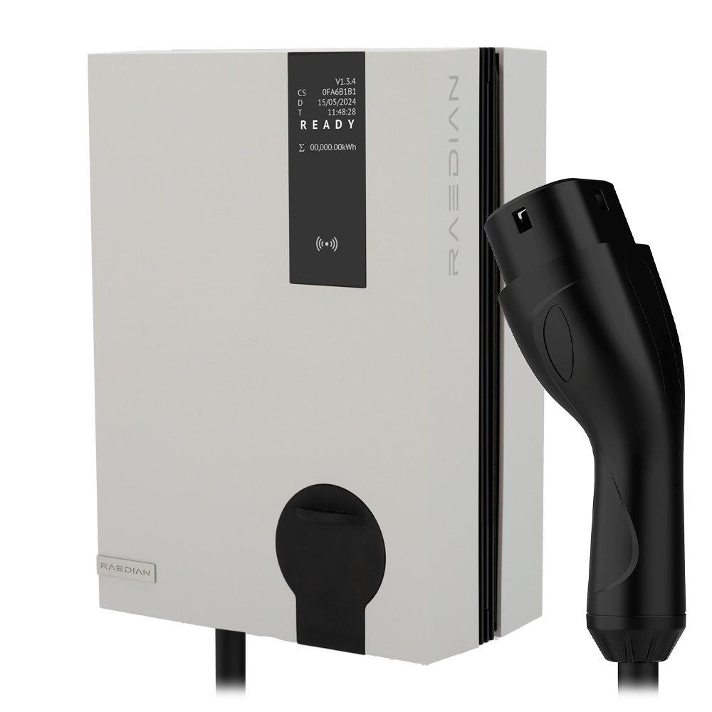 RAEDIAN RD-NEO-7-C5-WHITE - Cargador para vehículos eléctricos - Potencia 7,4 kW / 32A / Monofásica - Conector tipo 2 - Protección IP55, IK10 - Monitorización desde la APP - Color blanco | Cable de 5m - imagen 1
