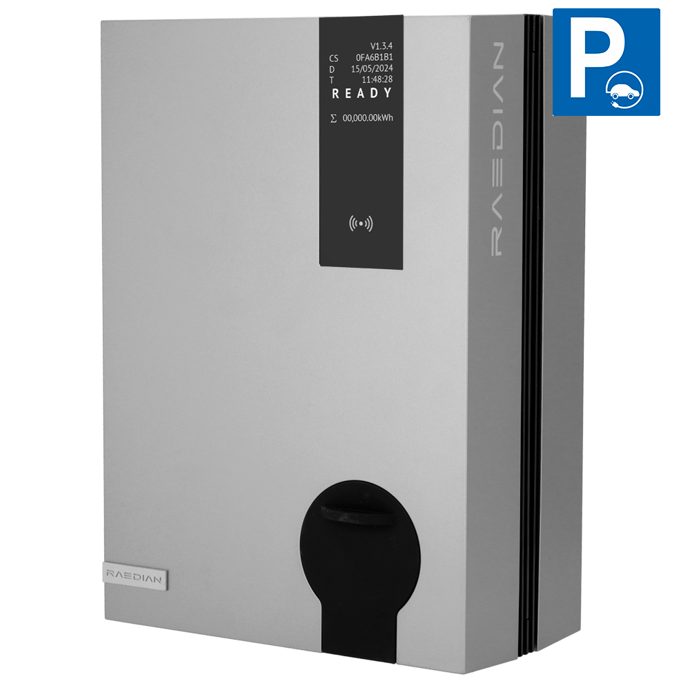 RAEDIAN RD-NEX-22-S-SILVER - Cargador para vehículos eléctricos - Potencia 22kW / 32A / Trifásica - Conector tipo 2 - Protección IP55 - Monitorización desde APP y portal - Escalable | Color plata - imagen 1