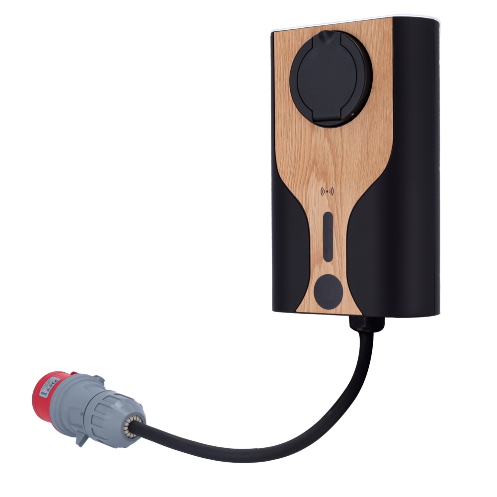 RAEDIAN RD-NORA-22-C3-S - Cargador portable para vehículos eléctricos - Potencia 22kW / 32A / Trifásica - Conector tipo 2 - Protección IP55, IK10 - Monitorización desde la APP - Color madera - imagen 1