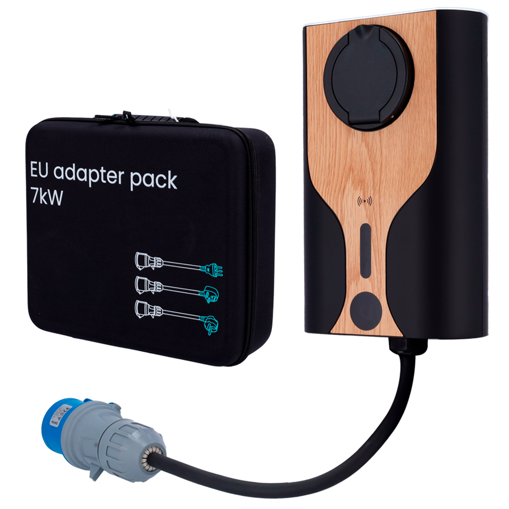 RAEDIAN RD-NORA-7-C1-NCB7-EU - Kit cargador portable + adaptadores enchufe - Potencia 7,4kW / 32A / Monofásica - Conector tipo 2 - Adaptadores enchufe - Monitorización desde la APP - Color madera - imagen 1