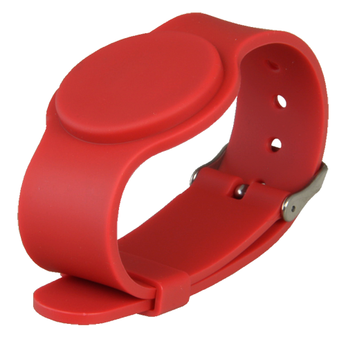 MARCA BLANCA RFID-BAND-ADJ-R - Pulsera de proximidad - ID por radiofrecuencia - EM pasivo | Color rojo - Baja frecuencia 125 kHz - Correa ajustable por puntos - Máxima seguridad