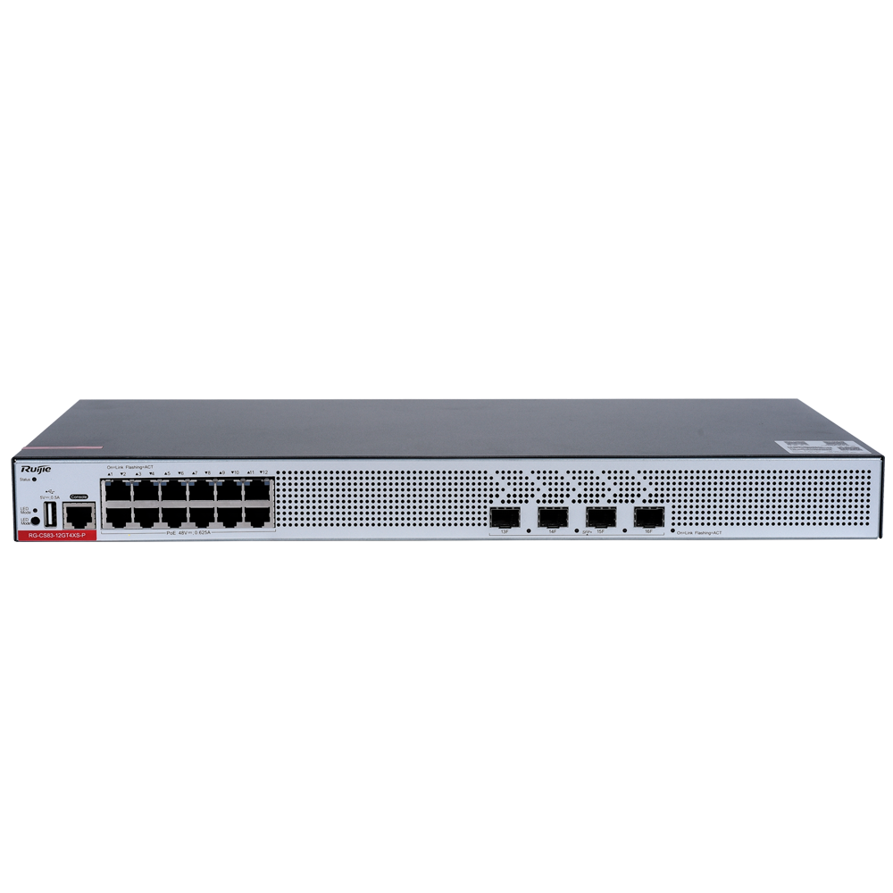RUIJIE ENTERPRISE RG-CS83-12GT4XS-P - Ruijie Cloud Managed Layer 3 PoE+ Switch - 16 Puertos Totales (12 PoE+ / 4 Uplinks 10G SFP+) - Enlaces de fibra de 10 Gbps de ultra velocidad - Potencia PoE+ estable de 30W / Total 370W - Redundancia de arranque Dual - imagen 1