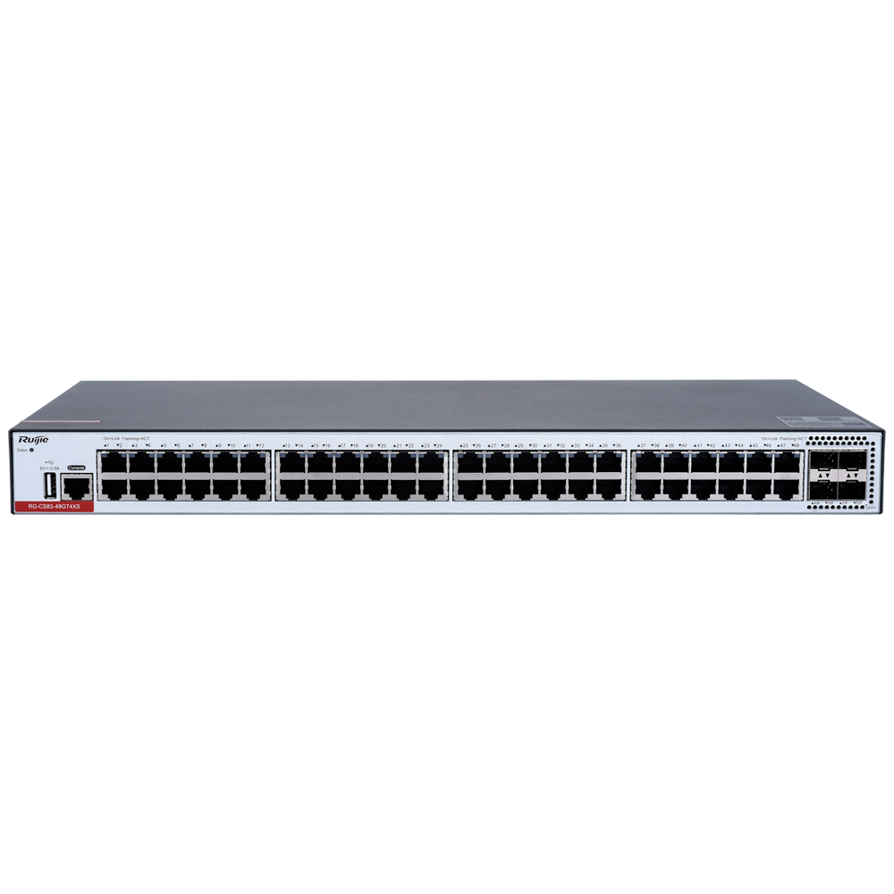 RUIJIE ENTERPRISE RG-CS83-48GT4XS - Ruijie Cloud Managed Layer 3 Access Switch - 52 Puertos Totales (48 GE / 4 Uplinks 10G SFP+) - Enlaces de fibra de 10 Gbps de ultra velocidad - Arquitectura térmica avanzada de ventilación variable - Redundancia de arra - imagen 1