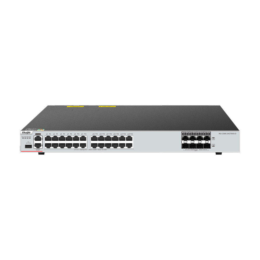 RUIJIE ENTERPRISE RG-CS85-24GT8XS-D - Ruijie Cloud Managed Layer 3 Switch - 32 Puertos Totales (24 GE / 8 Uplinks 10G SFP+) - Enlaces de fibra de 10 Gbps de ultra velocidad - Ranura de expansión para tarjeta de línea core - Virtualización VSU y redundanci - imagen 1