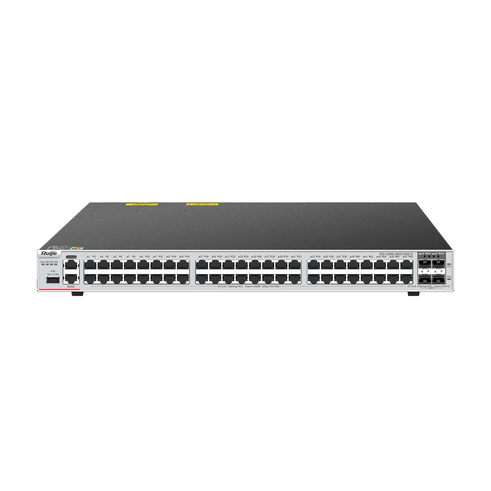 RUIJIE ENTERPRISE RG-CS85-48GT4XS-D - Ruijie Cloud Managed Layer 3 Switch - 52 Puertos Totales (48 GE / 4 Uplinks 10G SFP+) - Enlaces de fibra de 10 Gbps de ultra velocidad - Ranura de expansión para tarjeta de línea core - Virtualización VSU y redundanci - imagen 1