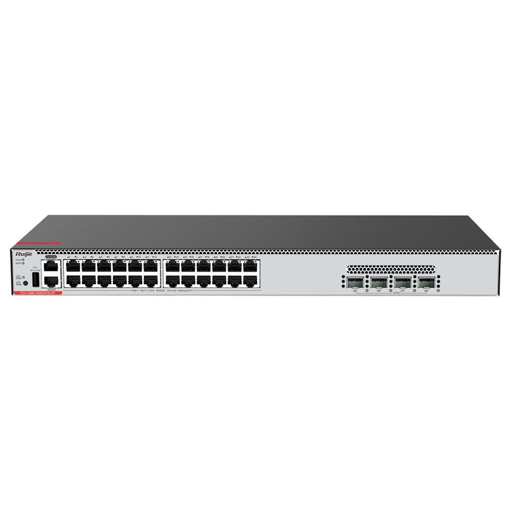 RUIJIE ENTERPRISE RG-CS86-24MG4VS-UP - Ruijie Cloud Managed Multi-GE L3 Switch - 28 Puertos Totales (24 Multi-GE / 4 Uplinks 25G) - Puertos Multi-GE de hasta 5 Gbps en cobre RJ45 - Suministro de ultra potencia PoE++ de hasta 90W - Alta disponibilidad con - imagen 1
