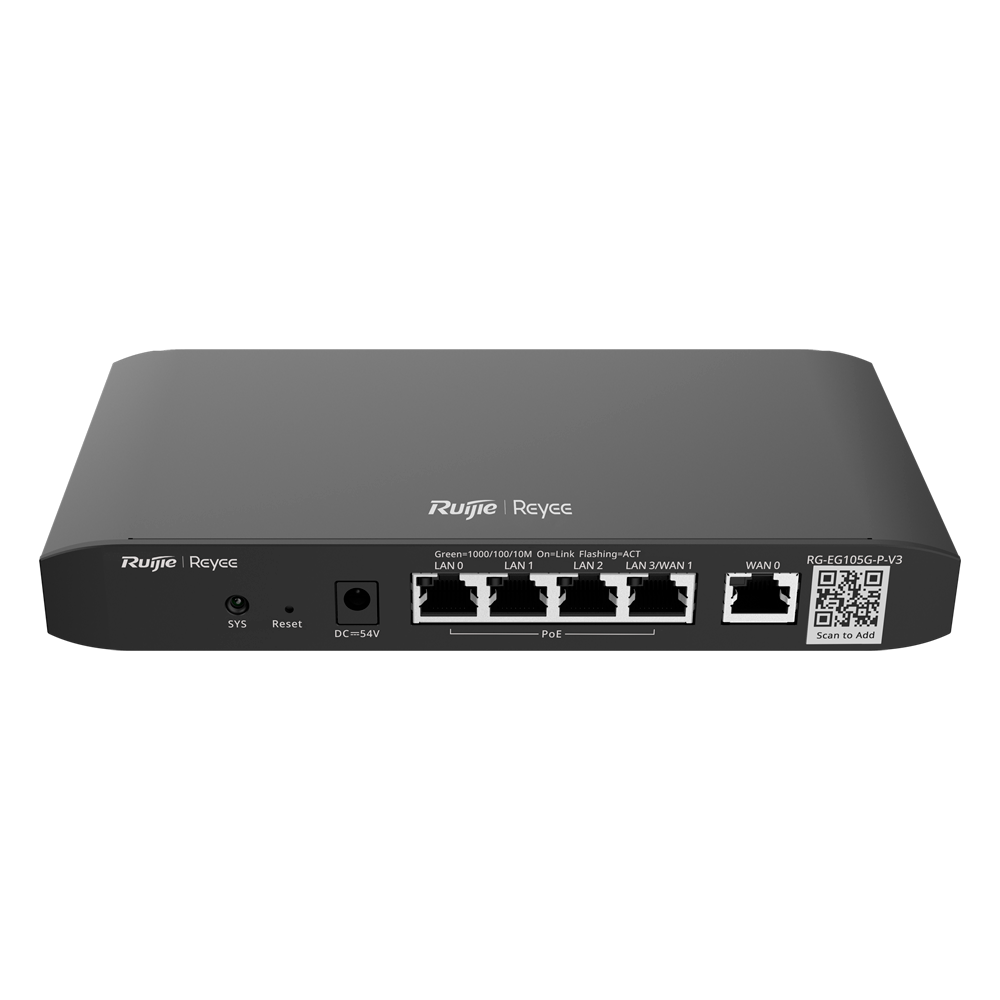 REYEE RG-EG105G-P-V3 - Reyee Router PoE Controlador Cloud - 4 Puertos PoE+ RJ45 GE + 2 Puertos RJ45 GE - 5 Puertos RJ45 10/100 /1000 Mbps - Admite hasta 2 WAN para failover o balanceo - Hasta 600 Mbps de ancho de banda - Servidor VPN IPSec, L2TP, PPTP, Op - imagen 1
