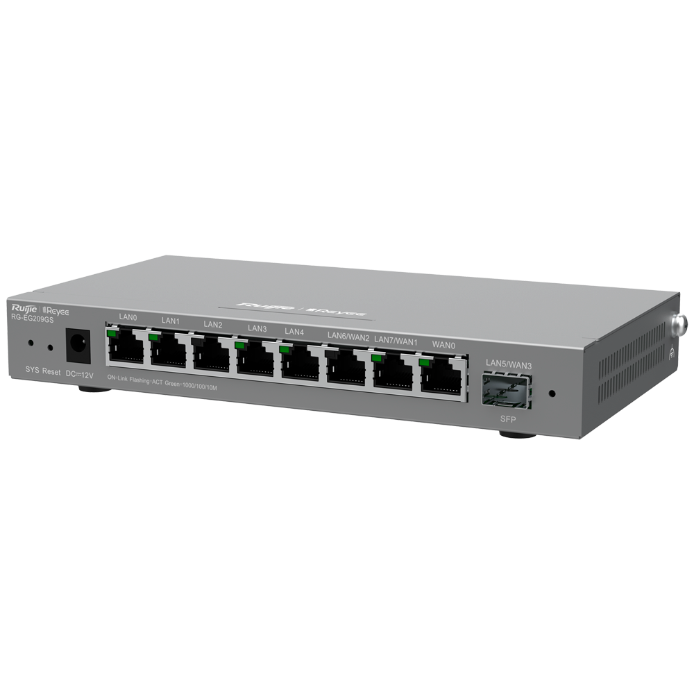REYEE RG-EG209GS - Reyee Router Controlador Gestionable - 8 Puertos RJ45 10/100 /1000 Mbps - 1 Puerto SFP LAN/WAN - Admite hasta 4 WAN para failover o balanceo - Hasta 600 Mbps de ancho de banda - Servidor VPN IPSec, L2TP, PPTP, OpenVPN - imagen 1