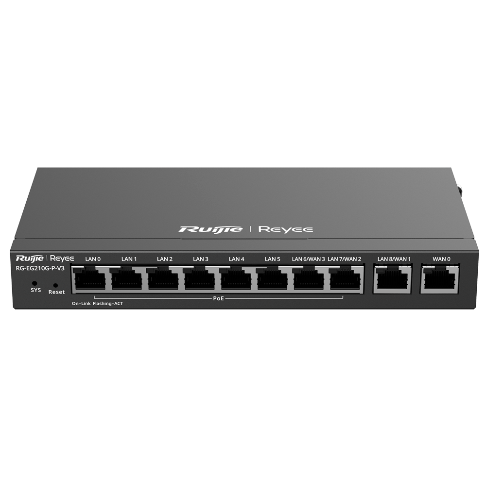 REYEE RG-EG210G-P-V3 - Reyee Router PoE Controlador Cloud - 8 Puertos PoE+ RJ45 GE + 2 Puertos RJ45 GE - 10 Puertos RJ45 10/100 /1000 Mbps - Admite hasta 4 WAN para failover o balanceo - Hasta 600 Mbps de ancho de banda - Servidor VPN IPSec, L2TP, PPTP, O - imagen 1