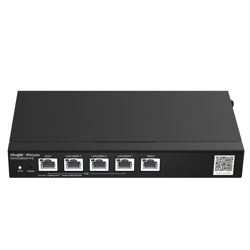 REYEE RG-EG305GH-P-E - Reyee Router PoE Controlador Cloud - 4 Puertos PoE+ LAN + 1 Puerto WAN - 5 Puertos RJ45 10/100 /1000 Mbps - Admite hasta 4 WAN para failover o balanceo - Hasta 1500 Mbps de ancho de banda - Servidor VPN IPSec, L2TP, PPTP, OpenVPN - imagen 1