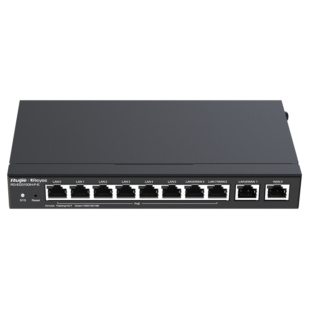 REYEE RG-EG310GH-P-E - Reyee Router PoE Controlador Cloud - 9 Puertos GE LAN + 1 Puerto GE WAN - 8 Puertos PoE+ 802.3af/at / Hasta 110W en total - Admite hasta 4 WAN para failover o balanceo - Hasta 1500 Mbps de ancho de banda - Servidor VPN IPSec, L2TP - imagen 1