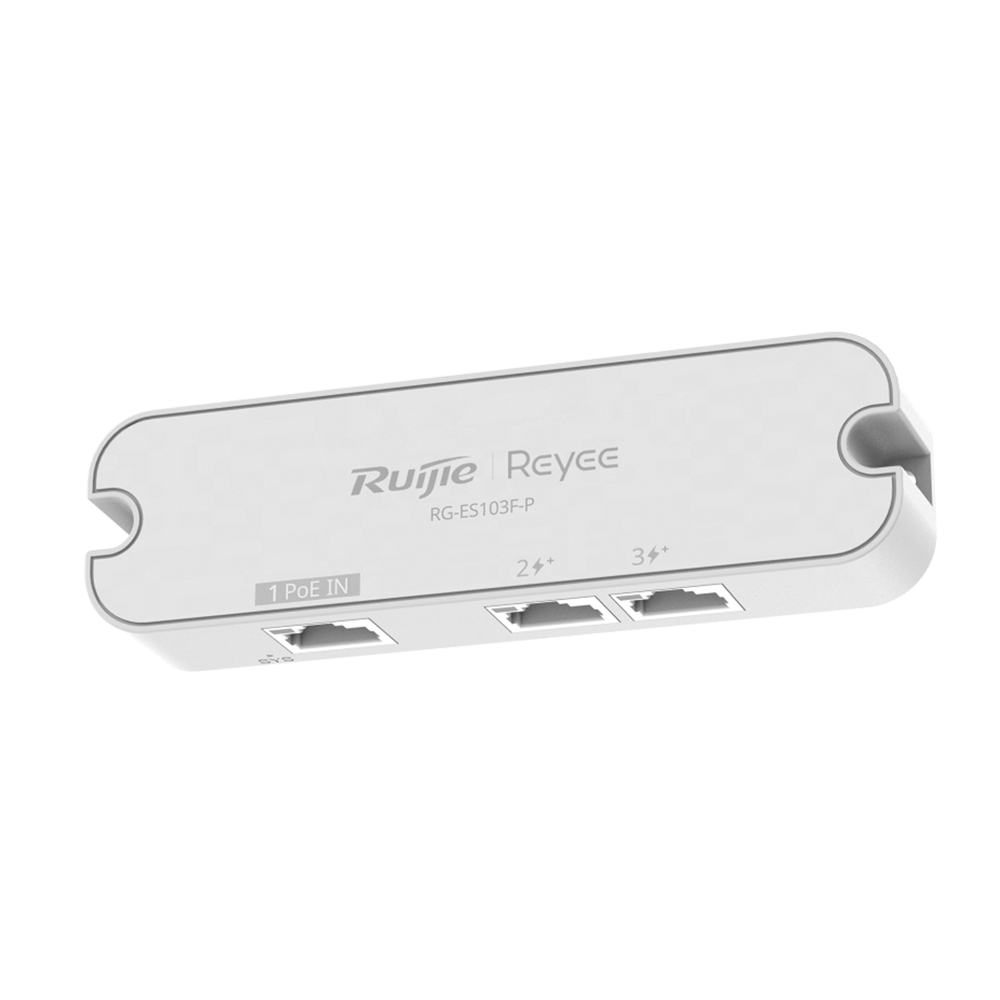REYEE RG-ES103F-P - Reyee Switch Sobremesa - Switch ultracompacto con 3 puertos FE 10/100 - 2 puertos de salida PoE/PoE+ (802.3af/at) - Alimentación directa por entrada PoE (Sin DC) - Presupuesto de energía PoE de hasta 30W - Protección contra sobretensio - imagen 1
