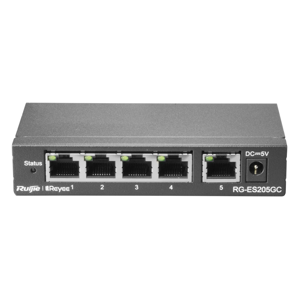 REYEE RG-ES205GC - Ruijie Reyee Cloud Managed L2 Switch - 5 Puertos Gigabit Ethernet RJ45 de alta velocidad - Reconocimiento inteligente de cámaras IP (CCTV) - Prevención automática de bucles (Loop Prevention) - Gestión en la nube Ruijie Cloud de por vida - imagen 1