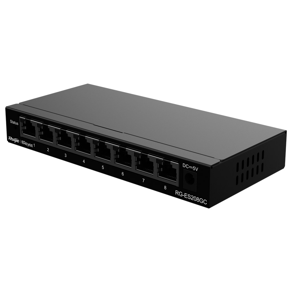 REYEE RG-ES208GC - Ruijie Reyee Cloud Managed L2 Switch - 8 Puertos Gigabit Ethernet RJ45 de alta velocidad - Reconocimiento inteligente de cámaras IP (CCTV) - Prevención automática de bucles (Loop Prevention) - Gestión en la nube Ruijie Cloud de por vida - imagen 1