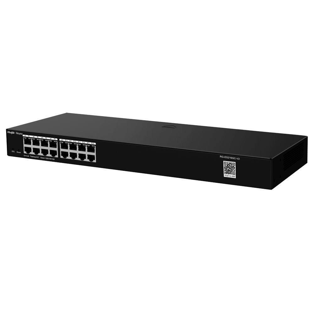 REYEE RG-ES216GC-V2 - Ruijie Reyee Cloud Managed L2 Switch - 16 Puertos Gigabit Ethernet RJ45 de alta velocidad - Reconocimiento inteligente de cámaras IP (CCTV) - Prevención automática de bucles (Loop Prevention) - Gestión en la nube Ruijie Cloud de por - imagen 1