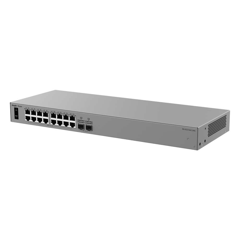 REYEE RG-ES216GC2MS - Ruijie Reyee Cloud Managed L2 Switch - 16 puertos Gigabit RJ45 y 2 ranuras 2.5G SFP - Resiliencia de red con protocolo de anillo ERPS - Gestión gratuita desde Ruijie Cloud y App Reyee - Chasis metálico para rack sin ventiladores - Pr - imagen 1