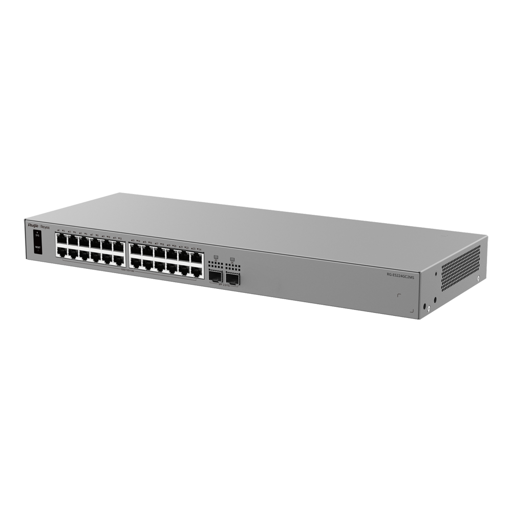 REYEE RG-ES224GC2MS - Ruijie Reyee Cloud Managed L2 Switch - 24 puertos Gigabit RJ45 y 2 ranuras 2.5G SFP - Resiliencia de red con protocolo de anillo ERPS - Gestión gratuita desde Ruijie Cloud y App Reyee - Chasis metálico para rack sin ventiladores - Pr - imagen 1