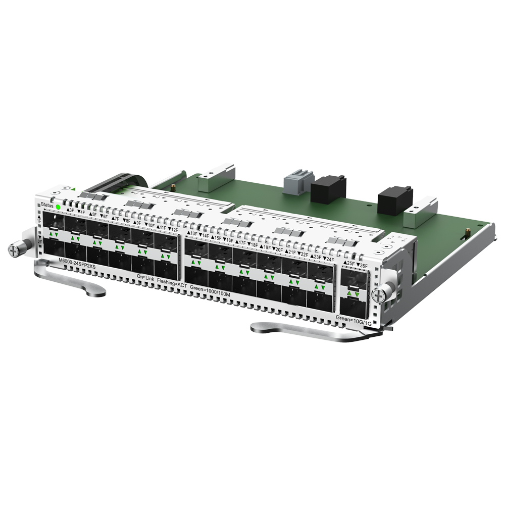 REYEE RG-M6000-24SFP2XS - Ruijie Reyee Tarjeta óptica pura para chasis L3 - Alta densidad óptica con 24 ranuras 1GE SFP - 2 ranuras independientes de ultra velocidad 10G SFP+ - Conectores ópticos tipo LC de largo alcance - Ideal para agregación y enlaces - imagen 1