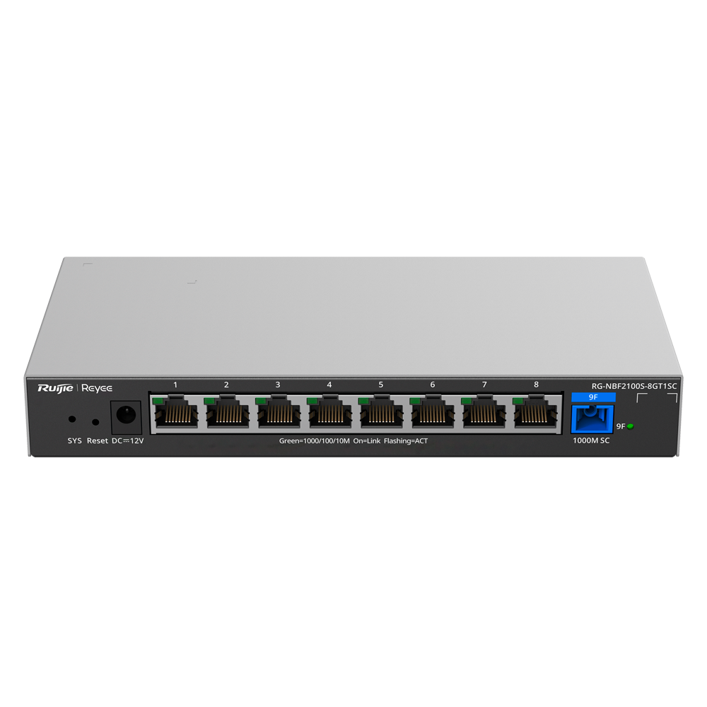 REYEE RG-NBF2100S-8GT1SC - Reyee E-Lighten Switch Cloud Capa 2 - 8 puertos RJ45 Gigabit - 1 Puerto óptico SC 1G (PON) - Velocidad 10/100/1000 Mbps - VLAN/Port Isolation/Loop Prevention - DHCP Snooping/Port Mirroring - imagen 1