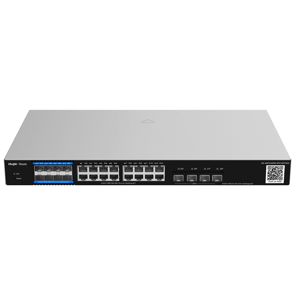 REYEE RG-NBF5200M-8FS16GT4XS - Reyee E-Lighten Switch Cloud Capa 3 - 16 puertos RJ45 Gigabit + 4 puertos SFP+ 10 Gbps - 8 Puertos SFP E-Lighten (PON/Ethernet) - Static LAG/DHCP Snoop/IGMP Snoop/Port Mirror - VLAN/Port Isolation/STP/RSTP/ACL/QoS/802.1X - S - imagen 1