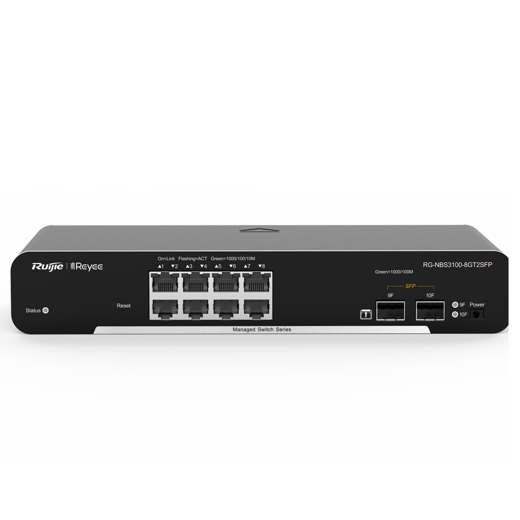 REYEE RG-NBS3100-8GT2SFP - Ruijie Reyee Cloud Managed L2 Switch - 8 Puertos Gigabit Ethernet + 2 Enlaces SFP - Ranuras SFP independientes para fibra óptica - Seguridad avanzada: ACL, Radius y 802.1X - Garantía oficial extendida de 5 años - Gestión en la n - imagen 1