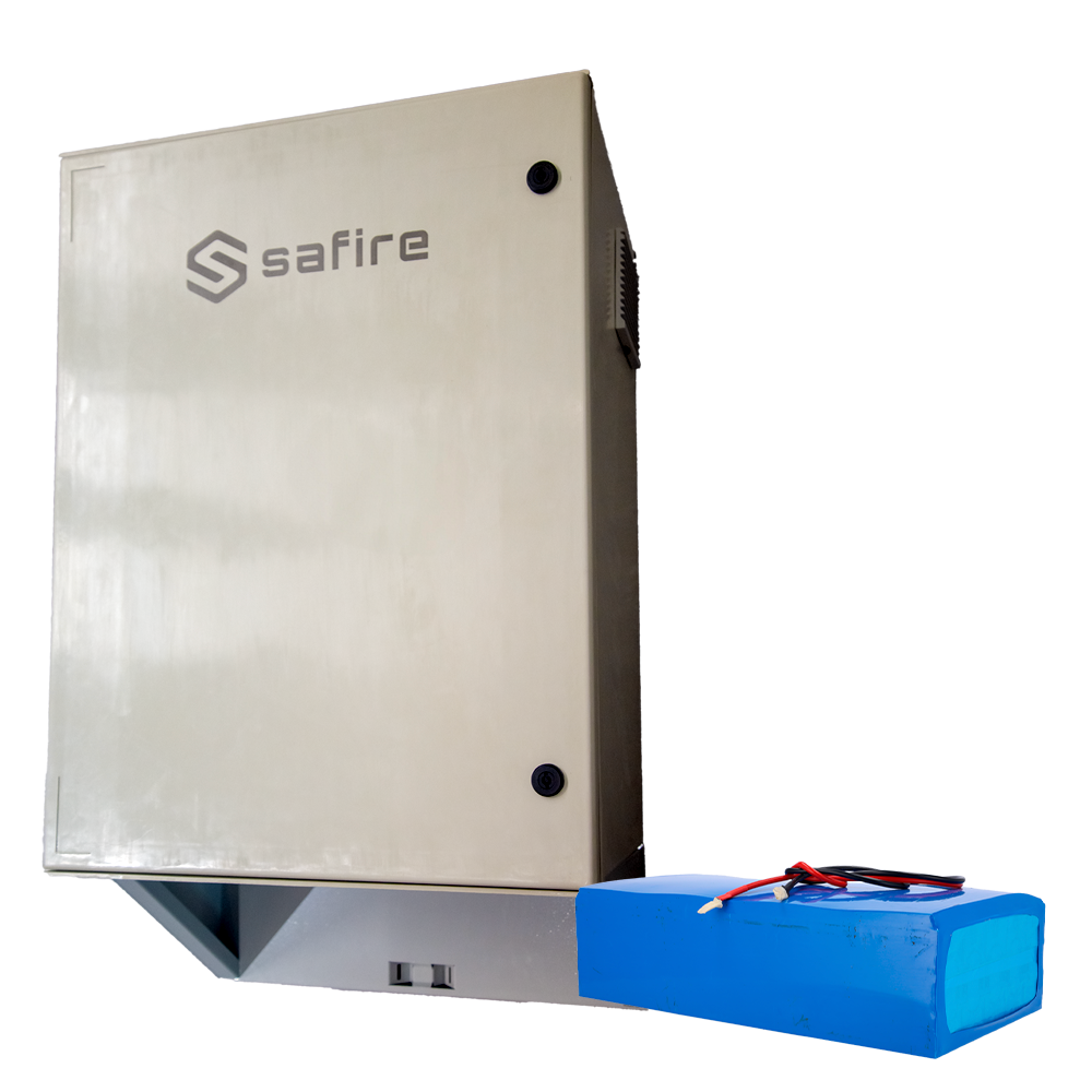 SAFIRE SF-BOX08220-BMS-IP55-4800WH - Armario de poliéster carga rápida para farola - Diferencial, magnetotérmico y SPD - Dimensiones exteriores 80x60x30cm - Switch 8 puertos POE | Bandeja fusión de fibra - Grado de protección IP55 / Carril DIN - Carga ráp - imagen 1