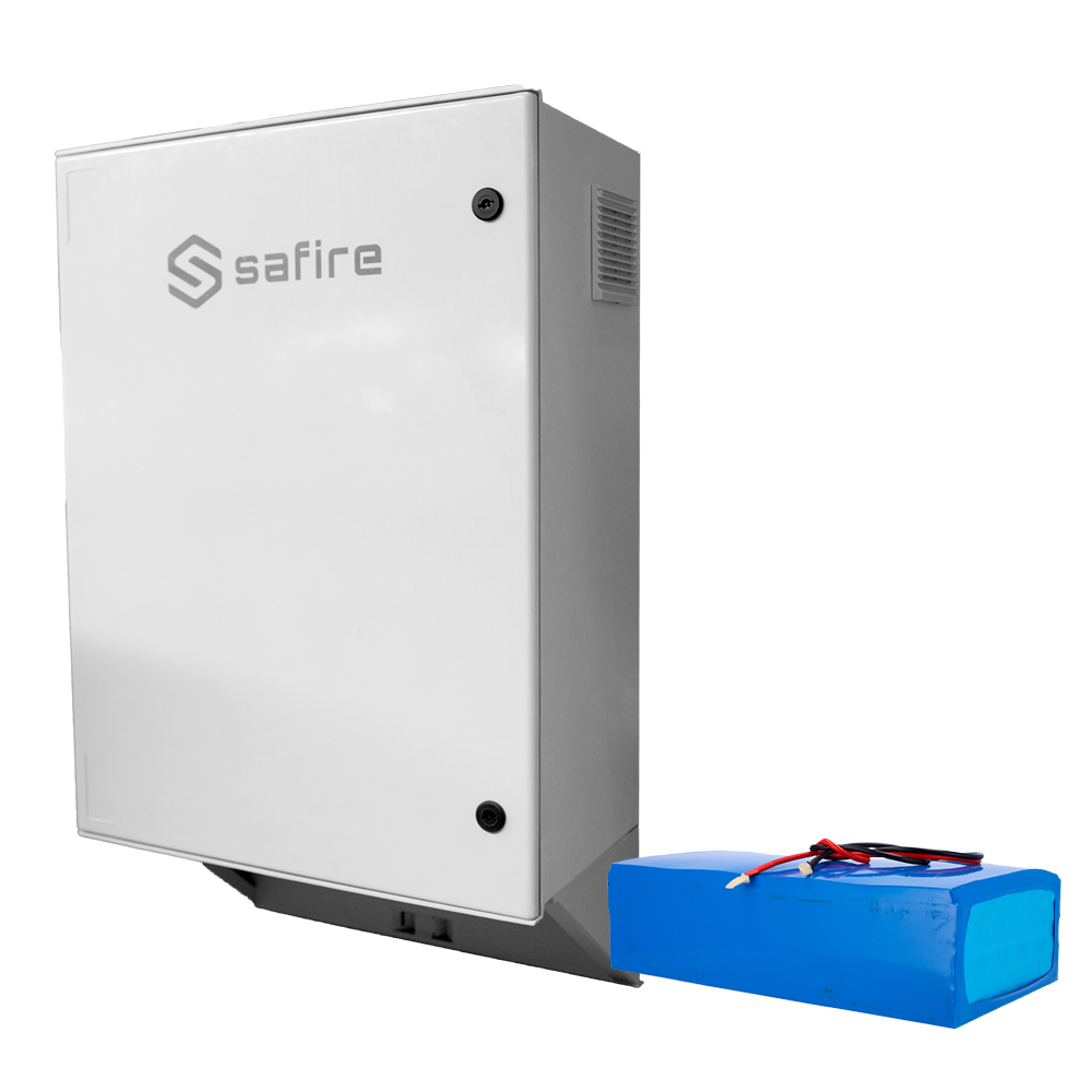 SAFIRE SF-BOX08SOL-BMS-IP55-4800WH - Armario de poliéster carga rápida Solar - Magnetotérmico y SPD - Dimensiones exteriores 80x60x30cm - Switch 8 puertos POE | Bandeja fusión de fibra - Grado de protección IP55 / Carril DIN - Carga rápida 17 amperios/hor - imagen 1