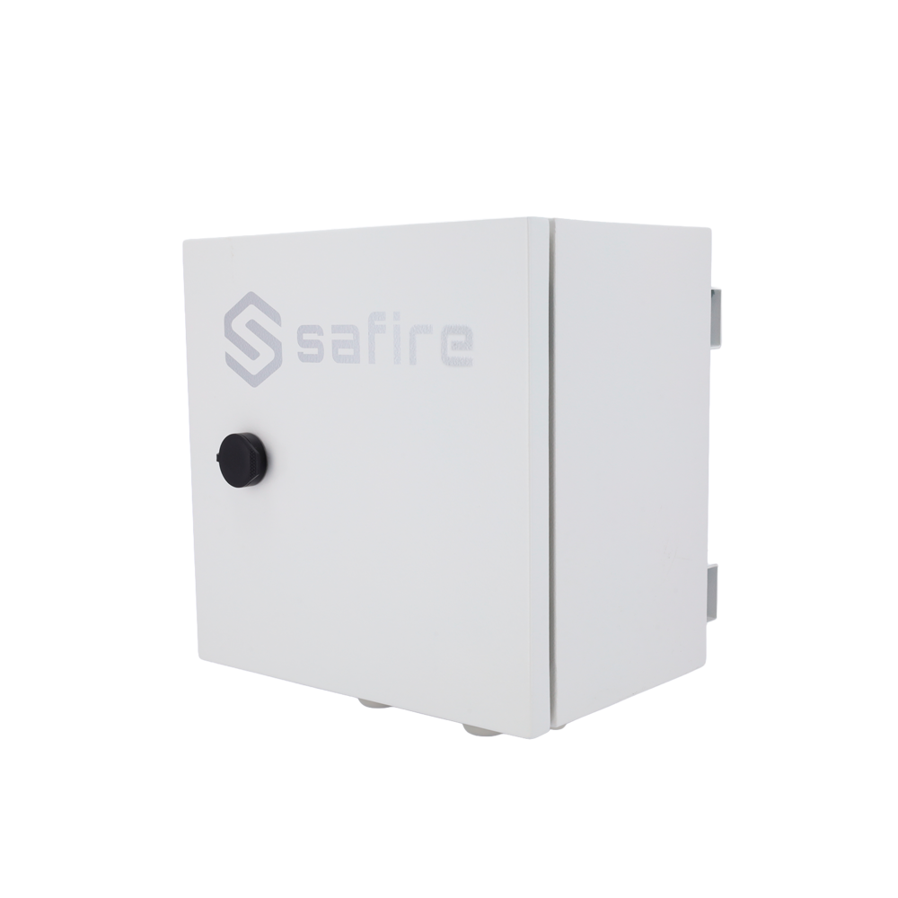 SAFIRE SF-BOX3030DC4POE-LITIO - Smartbox Solar con entrada <45VDC - Control remoto por software - Switch POE con 2 bocas 90W y dos de 30W - Protecciones electricas integradas - Soporte de báculo y pared | IP65 - Batería Litio y plomo compatible - imagen 1